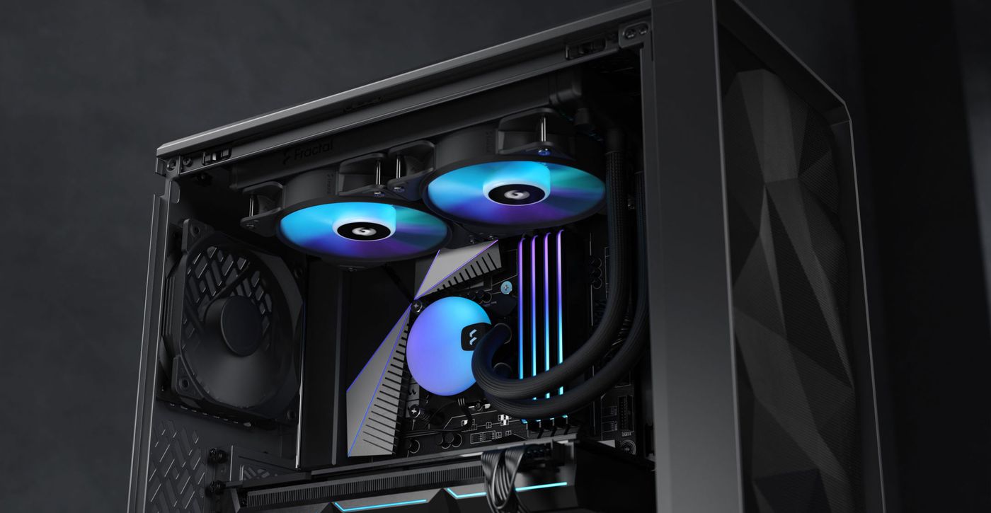 Fractal Design Lumen S36 RGB liquid cooler with its radiator and pump block