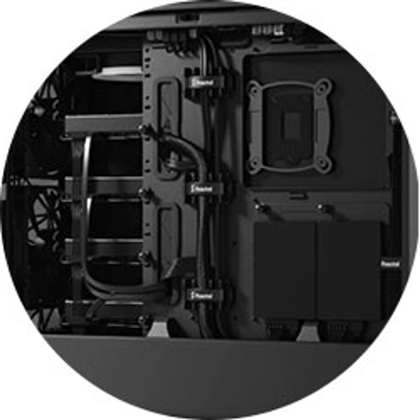 PC case cable management using integrated guides and Velcro straps
