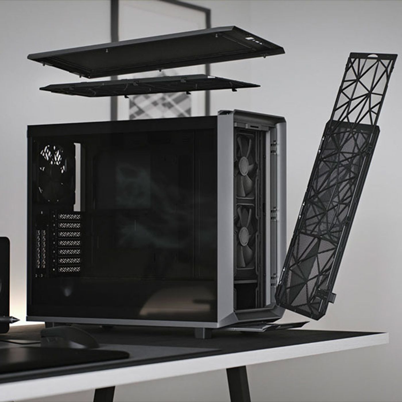White Fractal Design case with removable mesh front filter