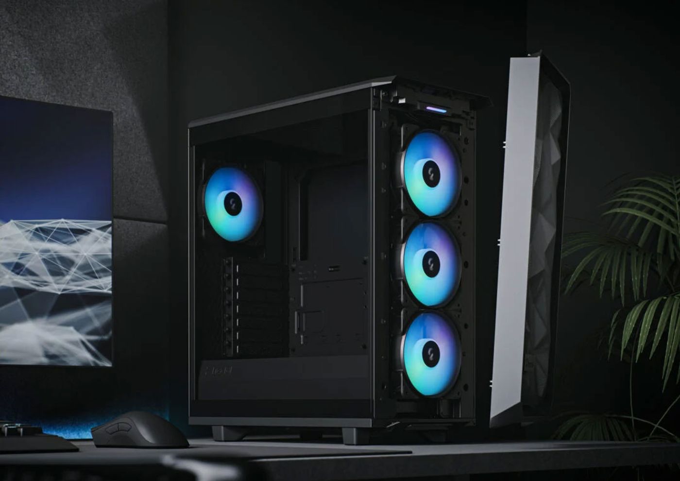 Fractal Design Meshify 2 Compact featuring its iconic angular mesh front panel design