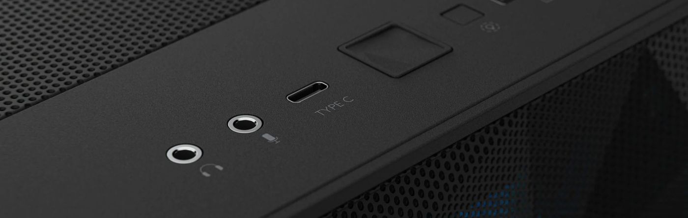 Fractal Design Meshify 2 front I/O panel featuring USB Type-C connectivity