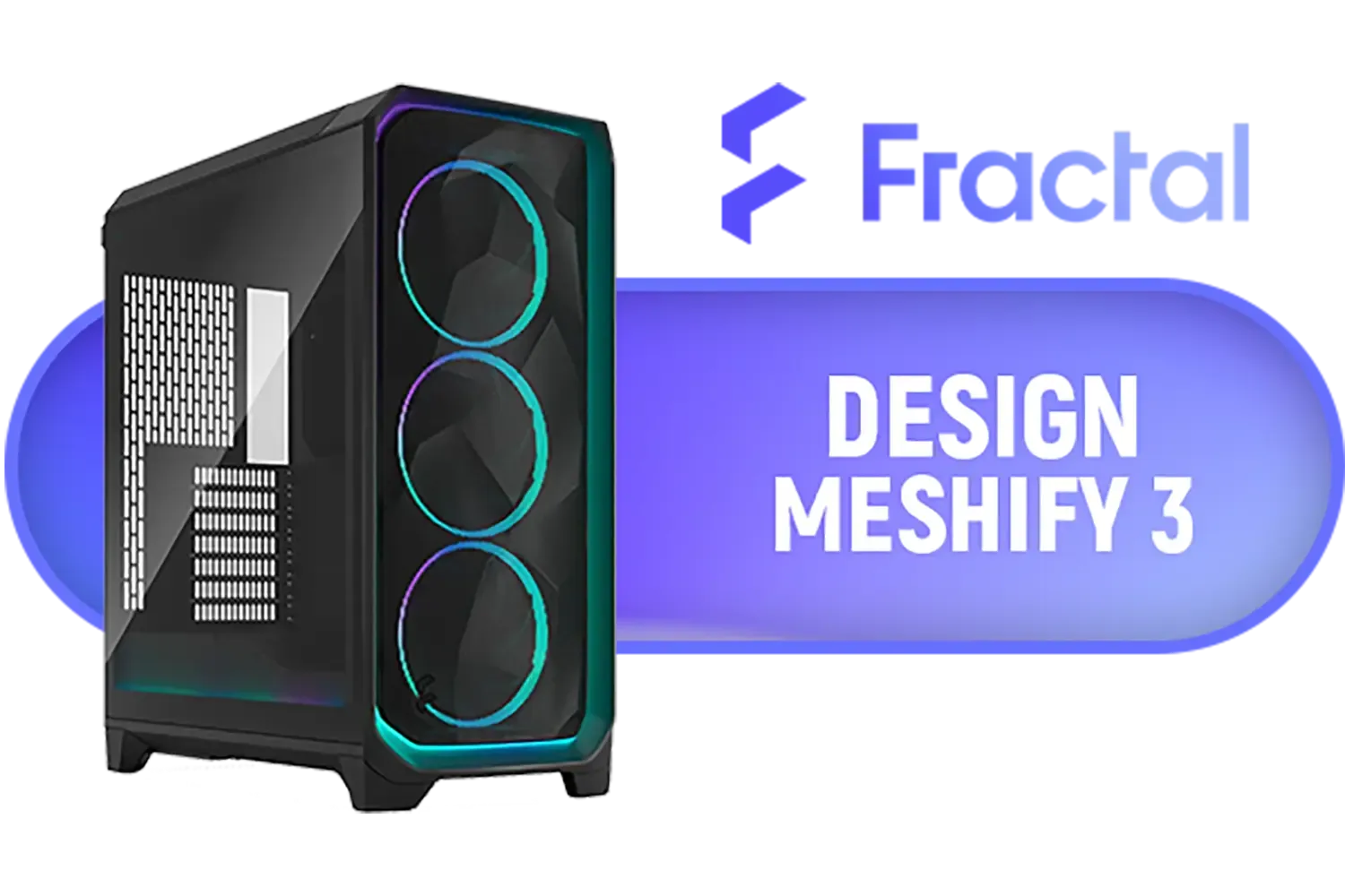 Fractal Design Meshify 3 Ambience Pro RGB Tempered Glass E-ATX Mid-Tower Gaming Cabinet Case with Three Pre-Installed 140mm Fans and Detachable Front Filter - Black / FD-C-MES3A-03