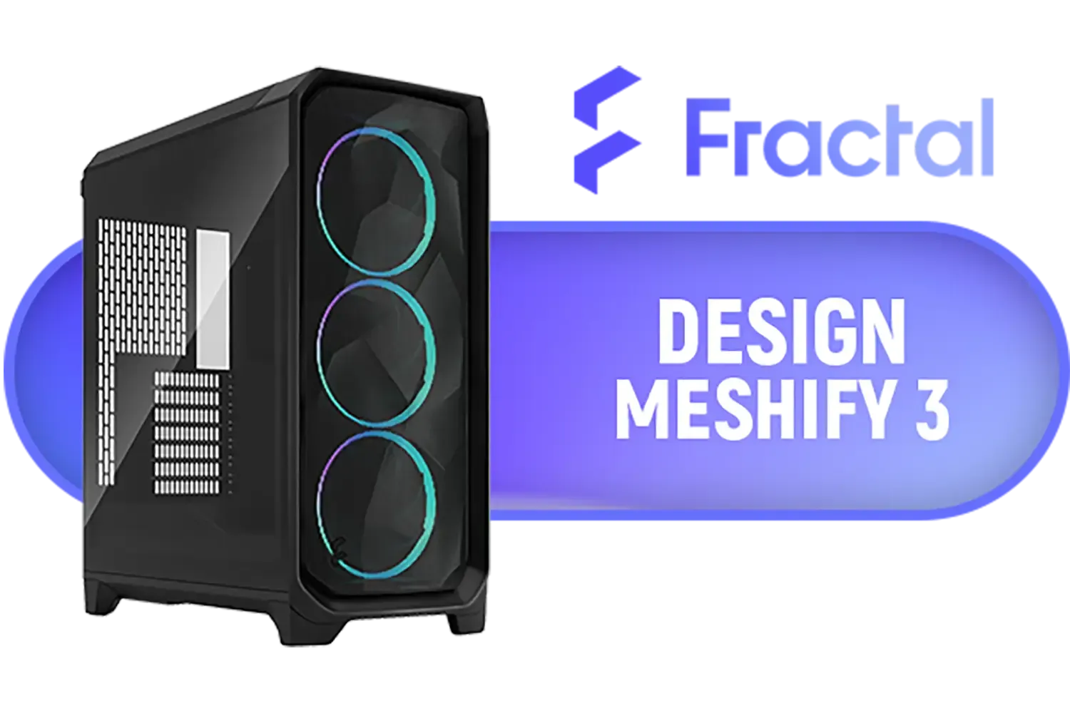 Fractal Design Meshify 3 Tempered Glass Light Tint E-ATX Mid-Tower Gaming Cabinet Case with Three Pre-Installed GP-14 Fans and Detachable Front & Top Filter - Black / FD-C-MES3A-02