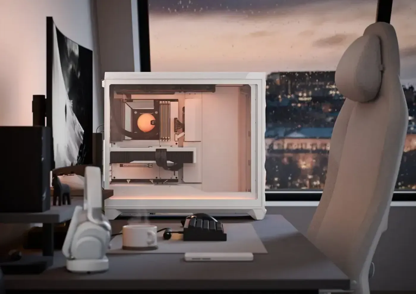 Interior of the Fractal Design Meshify 3 showcasing space for long GPUs and E-ATX boards