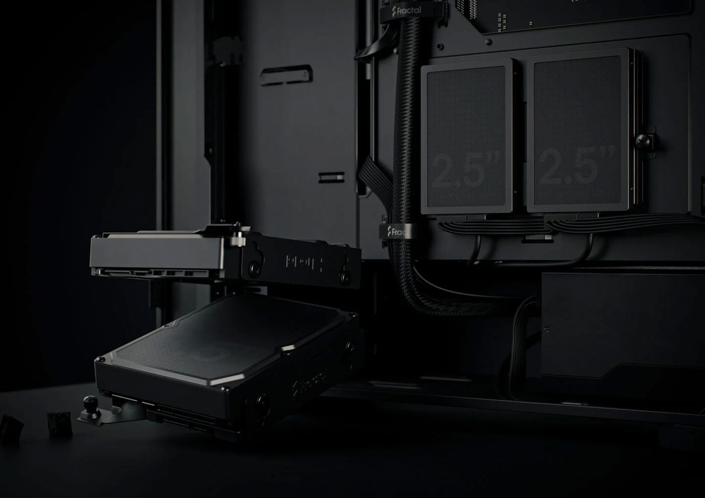 Interior storage mounting trays and cable management features of the Pop Mini Air