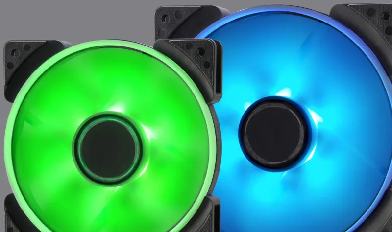 Fractal Design Prisma 120mm Case Fan displaying its vibrant green LED lighting system