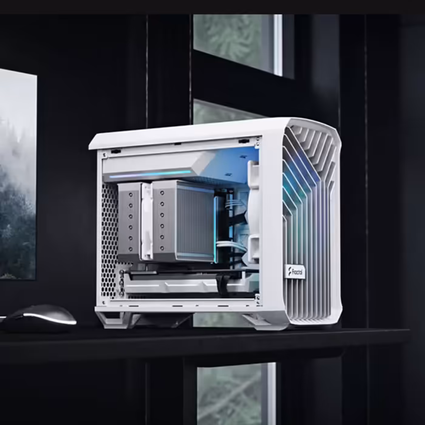 Fractal Design Torrent Nano RGB gaming case featuring tempered glass and white finish