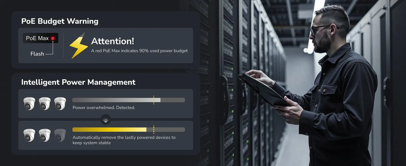 Graphic illustrating simplified PoE management for network devices