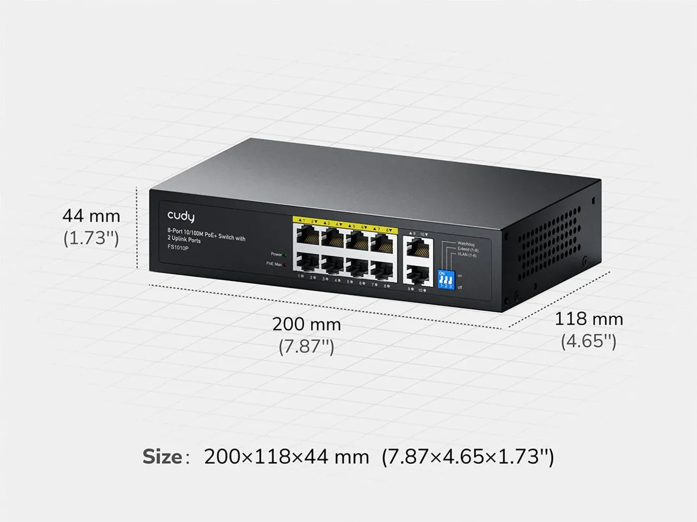 Switch with built-in AC adapter and standard 1U height