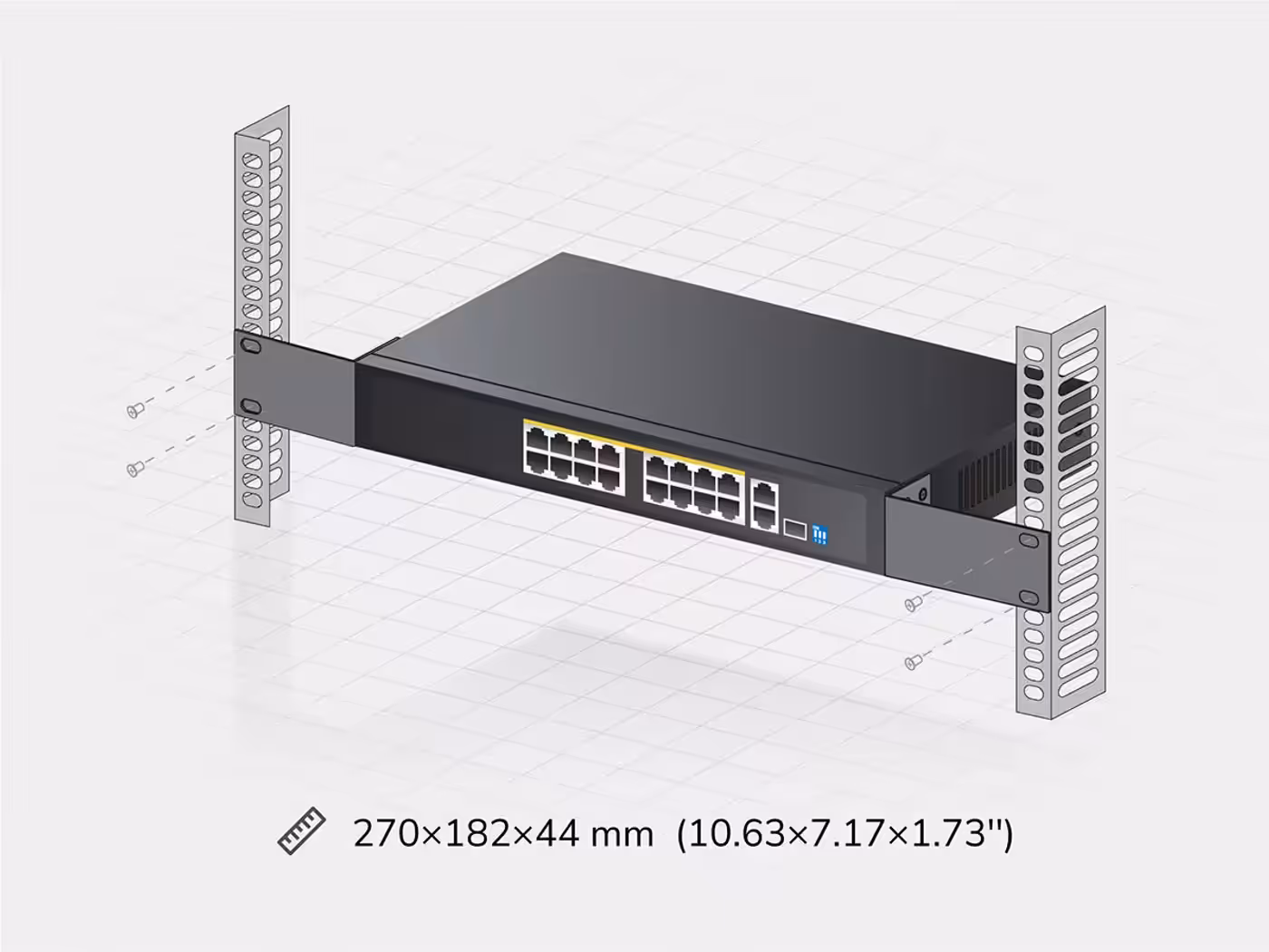 Mounting bracket sized for standard 19-inch rack installation