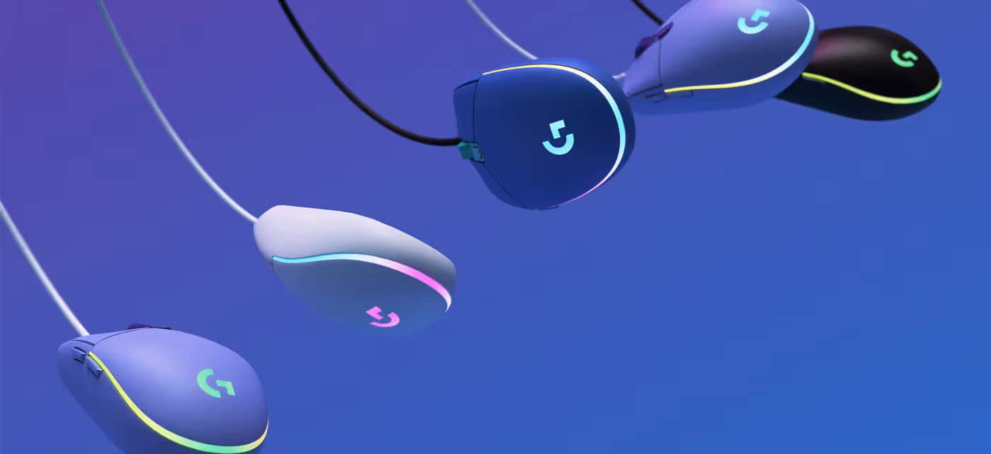 G203 gaming mouse with vibrant colors and LIGHTSYNC technology