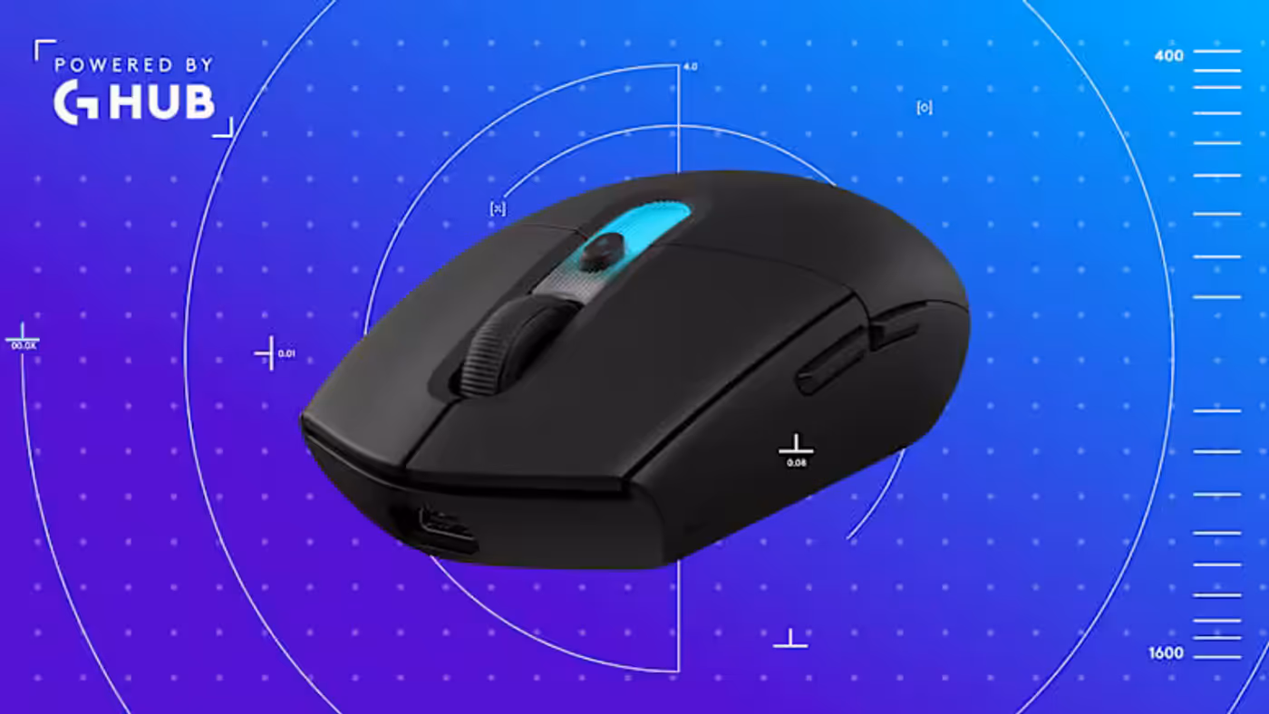 Mouse with G HUB customization for DPI, LIGHTSYNC, and six buttons