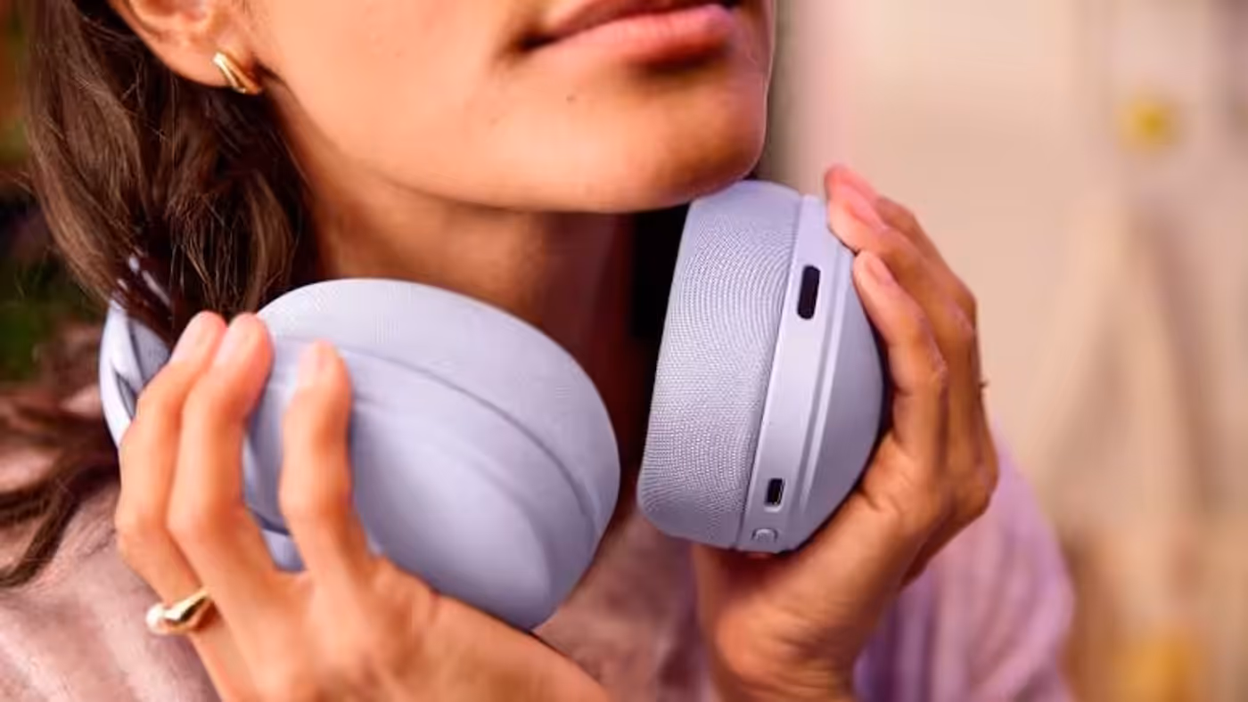 Stylish headset design available in black, white, and lilac color options