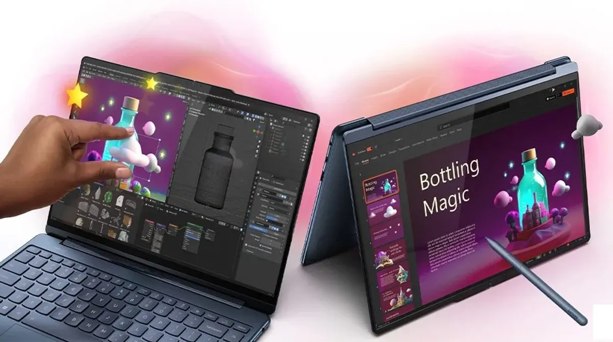 Yoga 9i 2-in-1 in various modes demonstrating touchscreen and Yoga Pen functionality