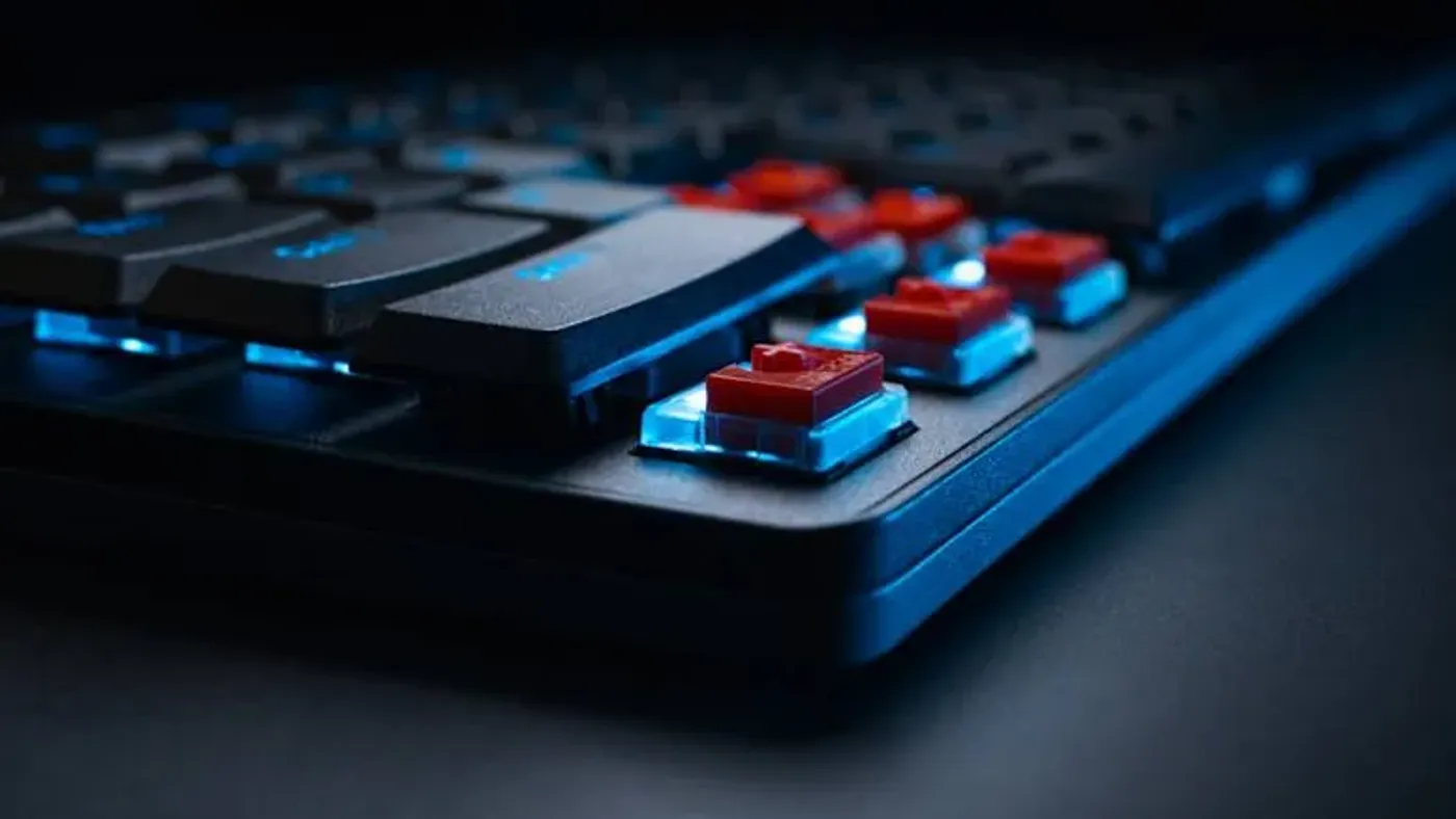 Close up of smooth magnetic low-profile switches and PBT keycaps