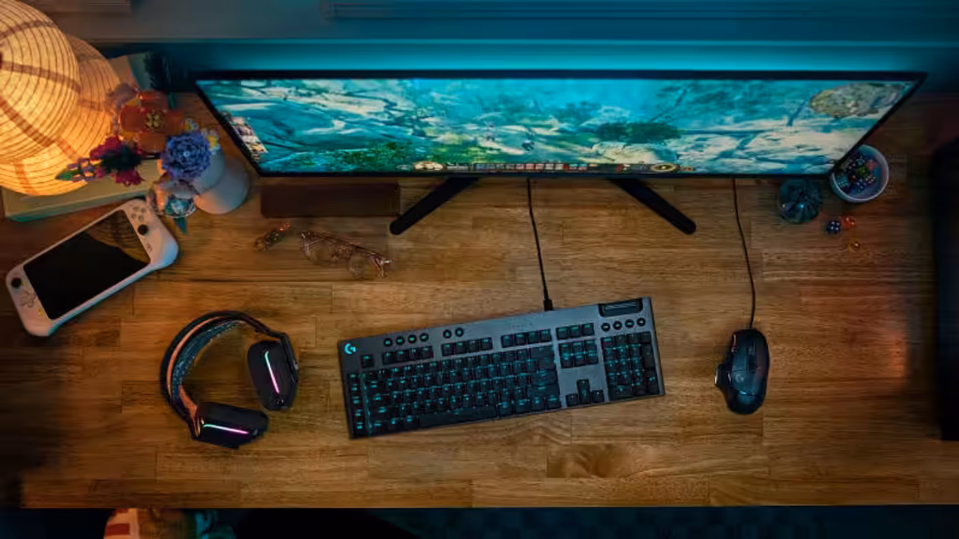 Gaming keyboard with vibrant LIGHTSYNC RGB lighting showing 16.8 M colors