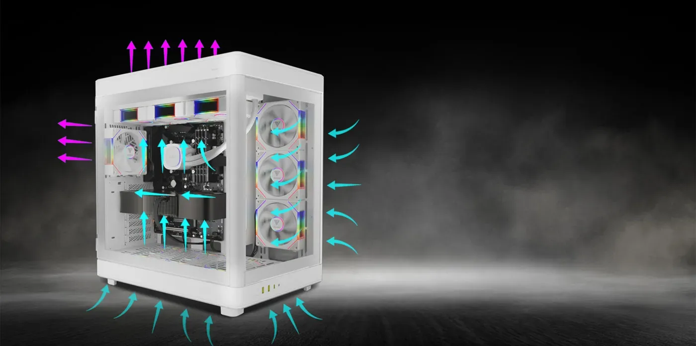 Gamdias AEOLUS P2-1201 Case Fan showing swappable blade airflow configuration