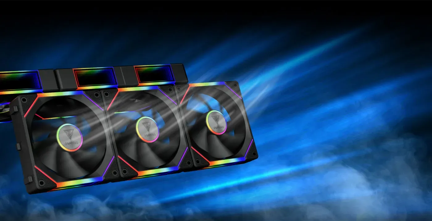 Gamdias Aeolus P2-1203U case fan showcasing integrated ARGB lighting and performance features