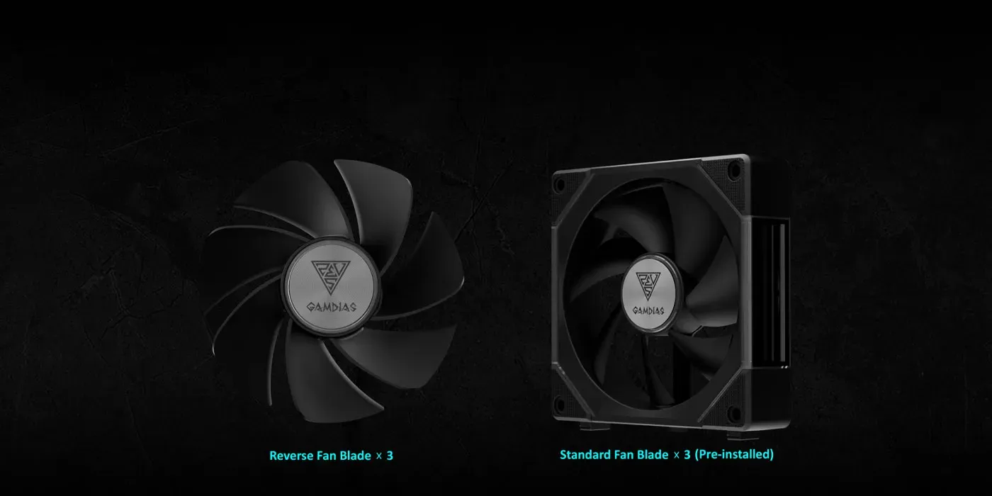 Gamdias Aeolus P2-1203U case fan with swappable fan blades for flexible airflow setup
