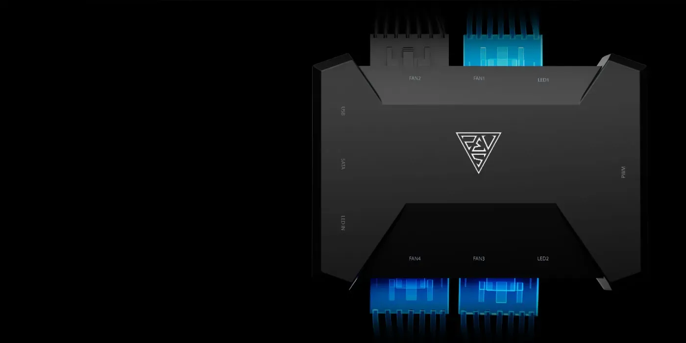 Gamdias Aeolus P2-1203U case fan connected to the USB AEOLUS BOX II controller