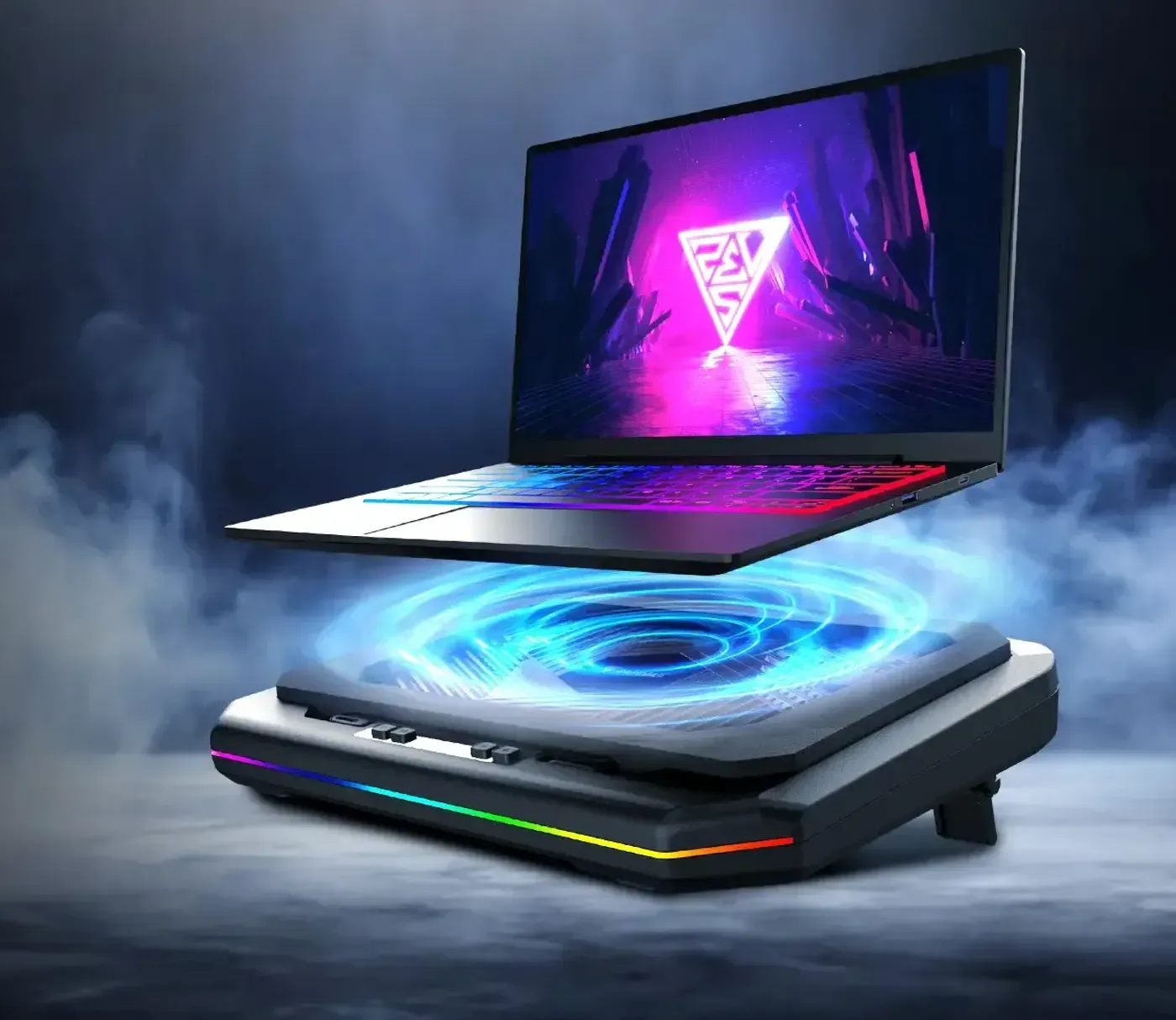 AETHER P1 PRO laptop cooler featuring industrial-grade turbo fan and USB-C power