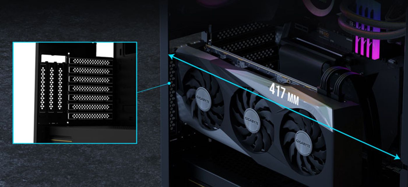 Large GPU mounted inside the spacious ARGUS M4 gaming chassis
