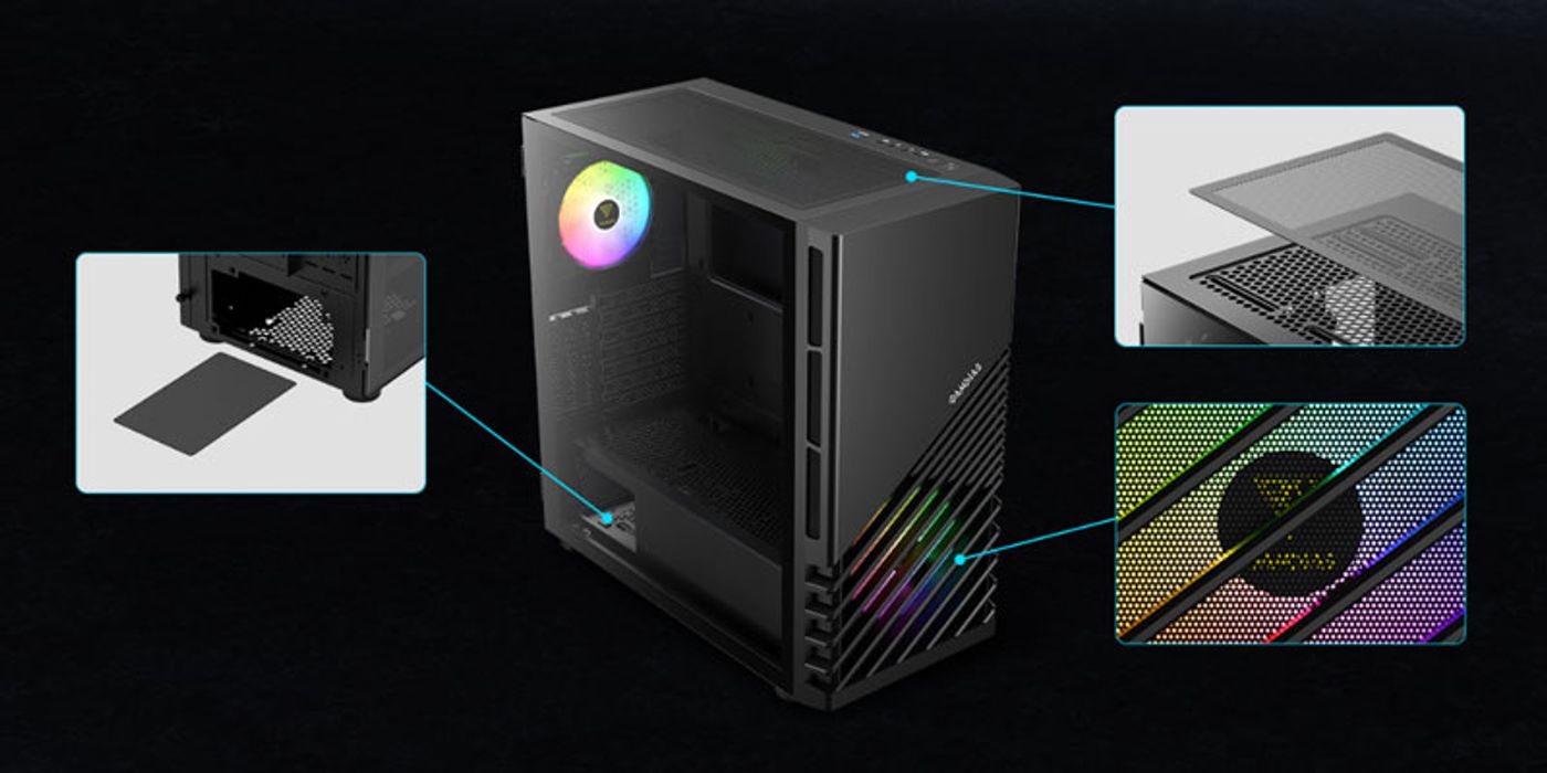 Easy-to-remove dust filters on the top, front, and bottom of the case