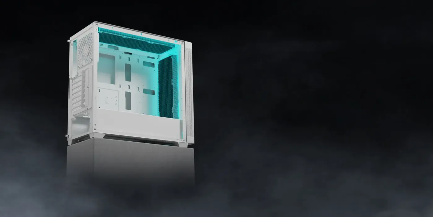 ATHENA M3 WH interior showing 360mm radiator mounting positions at the front and top