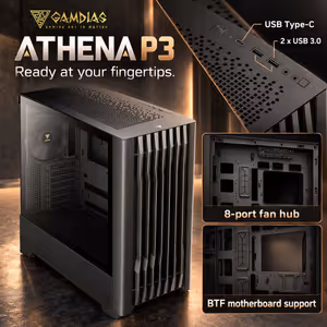 GAMDIAS ATHENA P3 Mid Tower Case - Black | 4x 140mm Fans - image 13