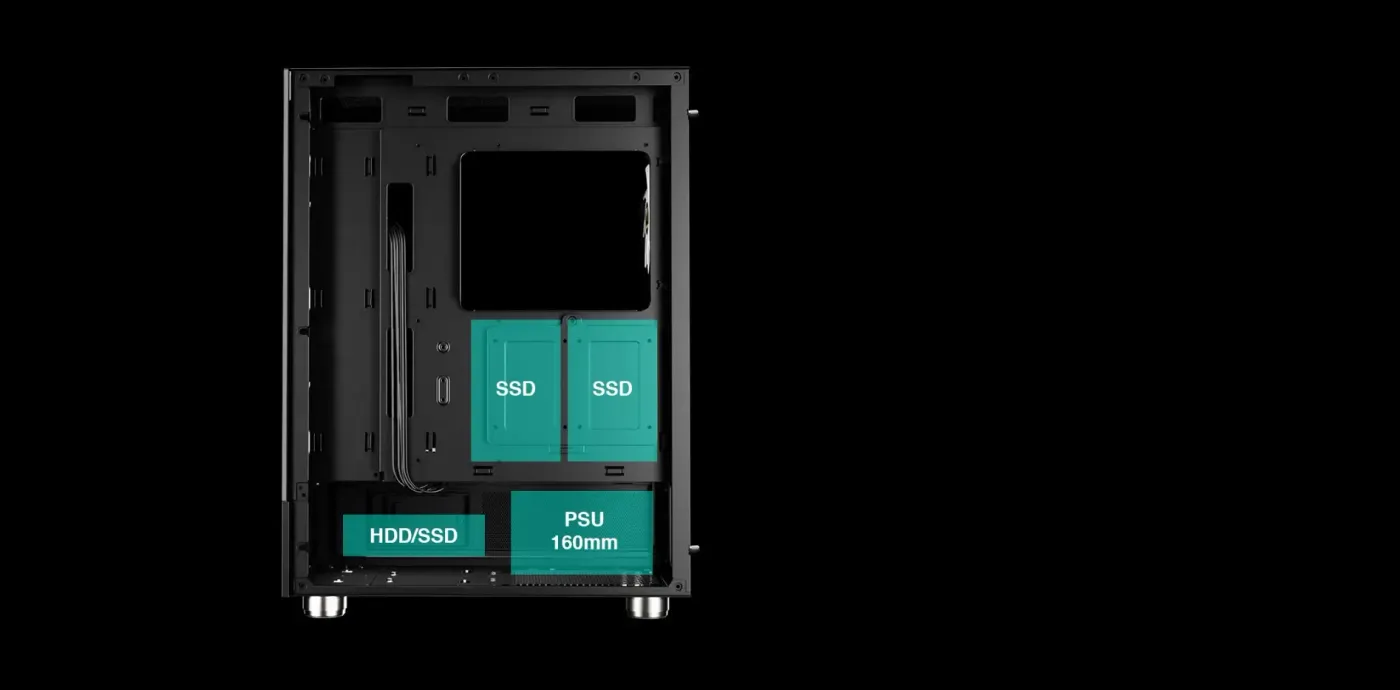 Drive mounting positions and power supply chamber inside the ATLAS E1