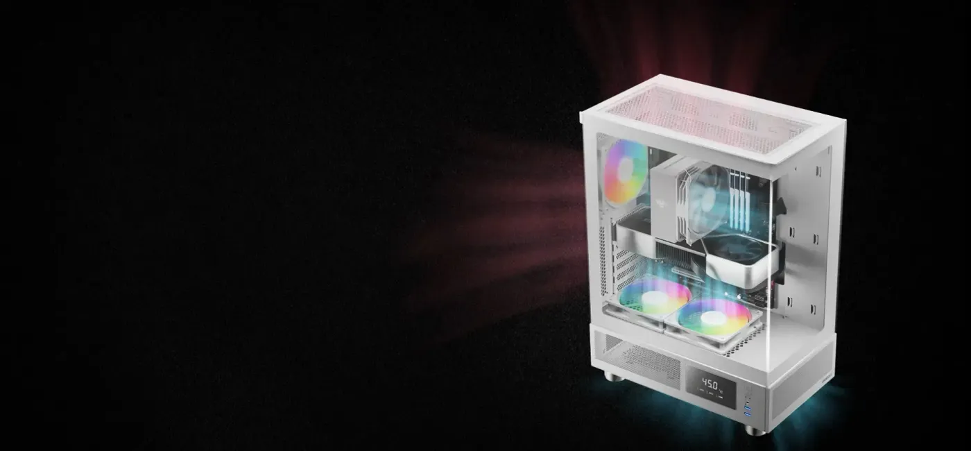 Perforated ventilation across the top panel and PSU chamber of the ATLAS E1 WH
