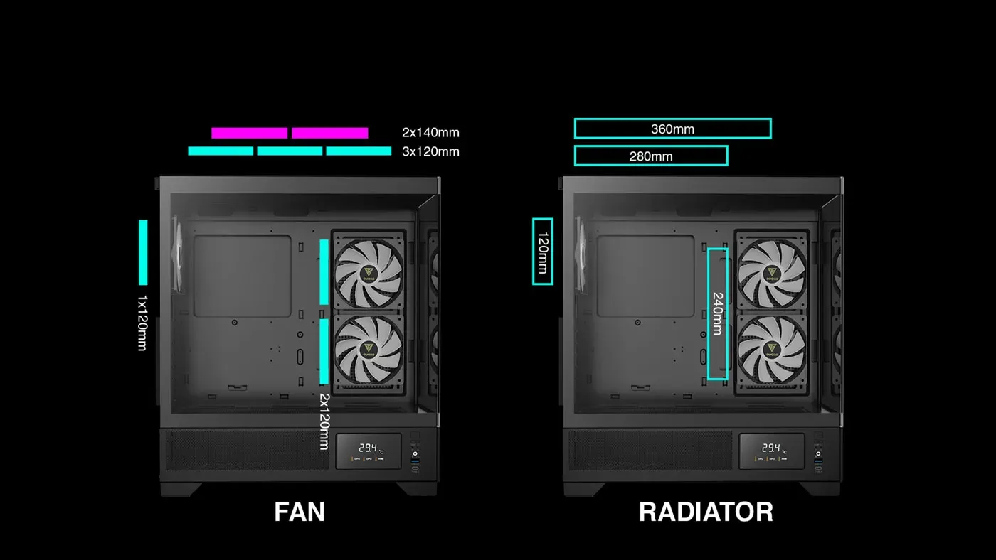 Fan and radiator mounting layout inside the Gamdias Atlas M1