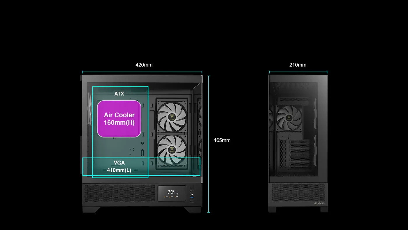 Gamdias Atlas M1 Gaming Case Interior Accommodation - Desktop View