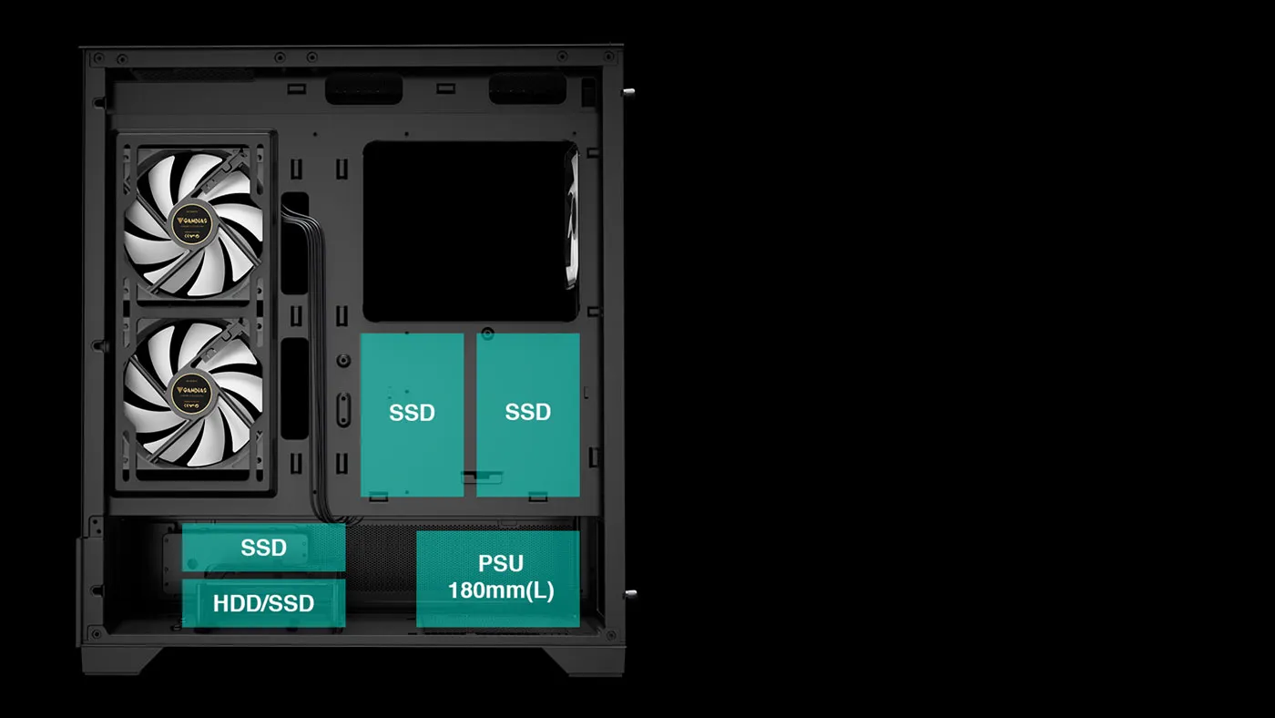 Gamdias Atlas M1 Gaming Case Storage Compatibility - Desktop View