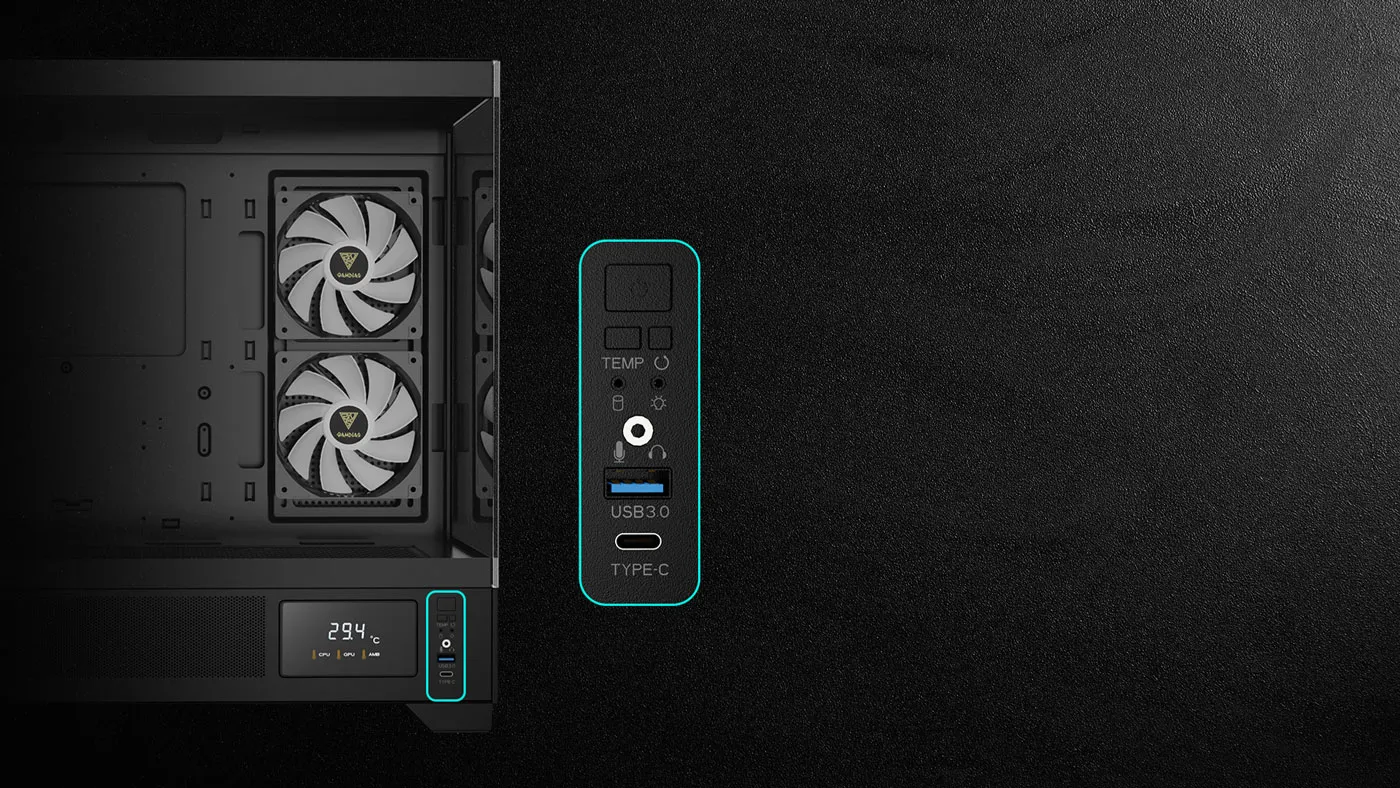 Gamdias Atlas M1 Gaming Case I/O Design - Desktop View