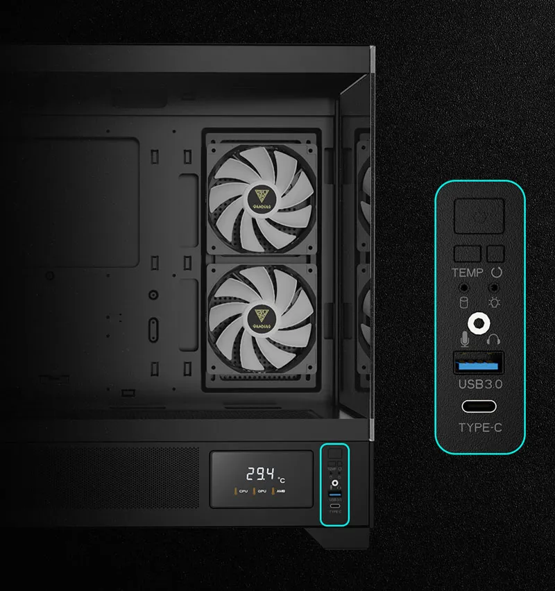 Gamdias Atlas M1 Gaming Case I/O Design - Mobile View