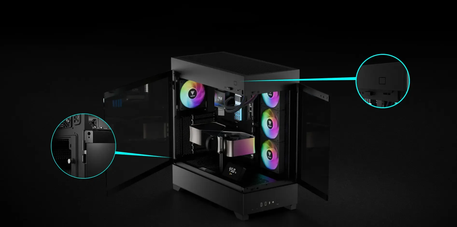 Gamdias Atlas P1 Black Gaming Case - One-Touch Mechanism