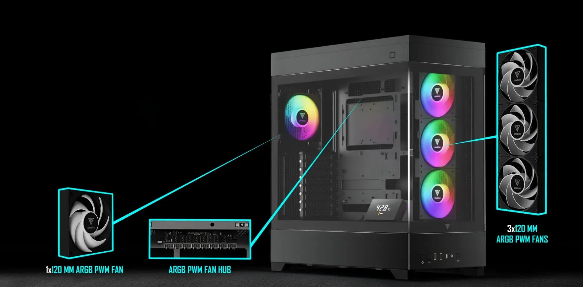 Gamdias Atlas P1 Black Gaming Case - ARGB Fans