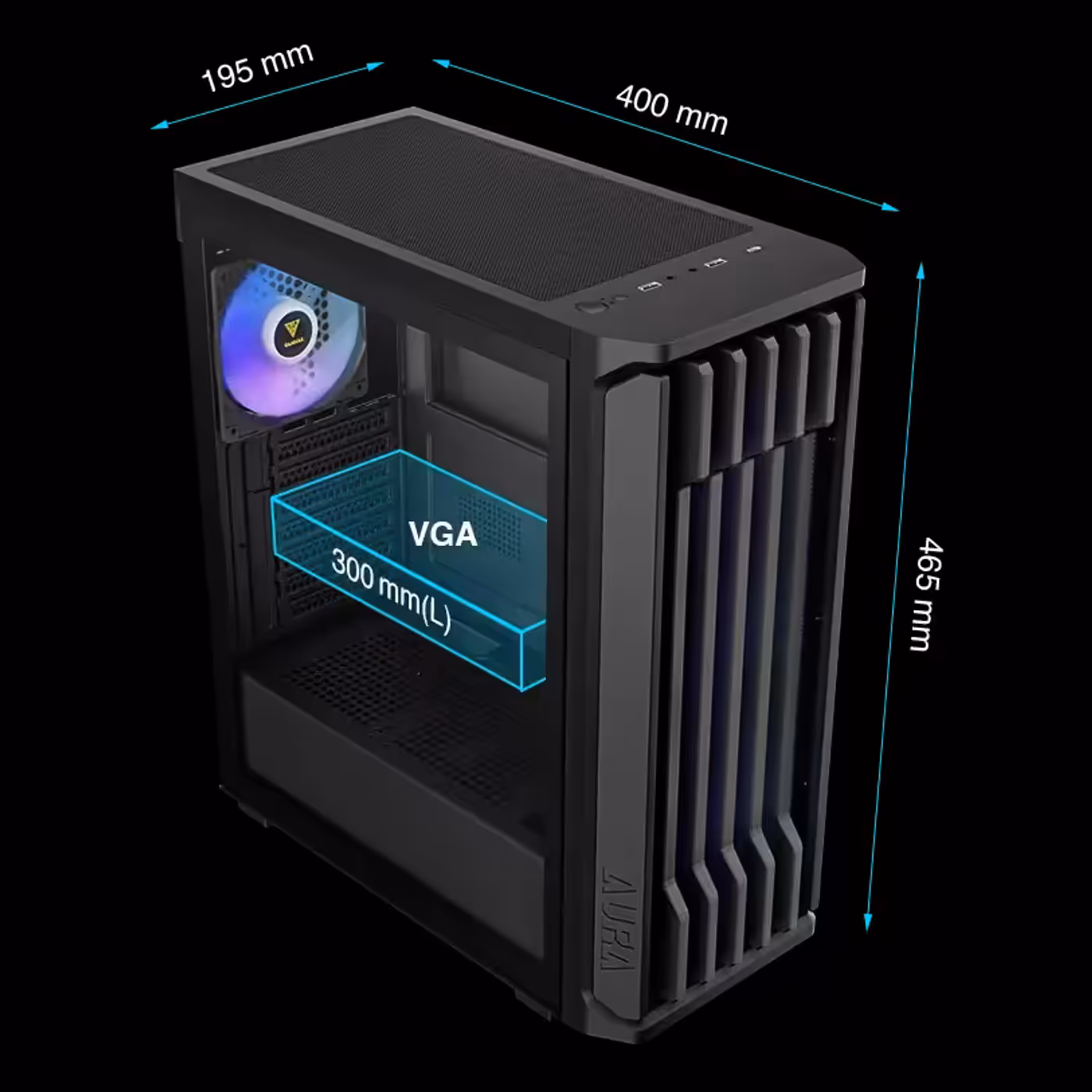 Compact mid-tower case interior showing PSU shroud and component space