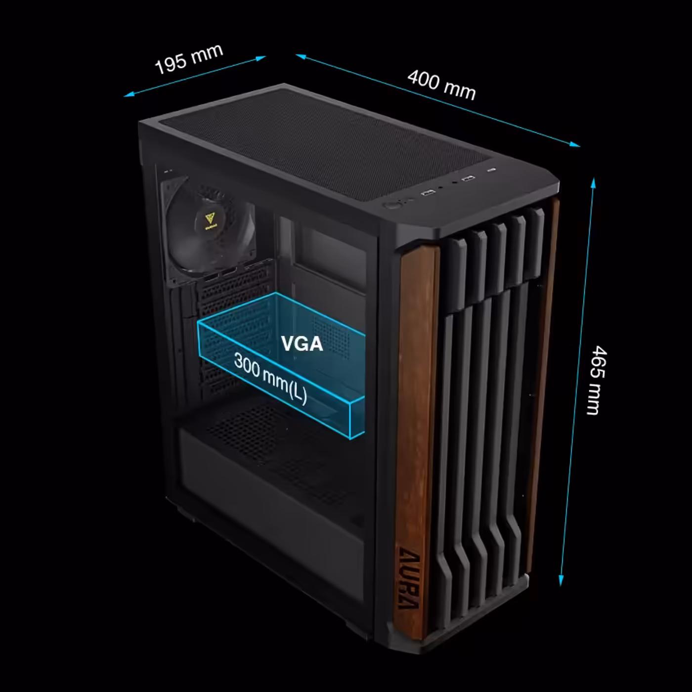 Compact mid-tower case interior with GPU and cable management support