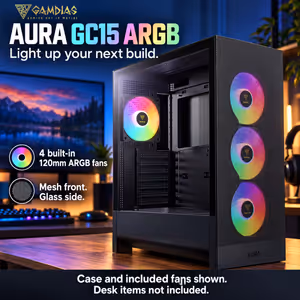 GAMDIAS AURA GC15 ARGB Mid Tower Case - Black | 4 Fans - image 9