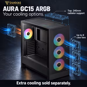 GAMDIAS AURA GC15 ARGB Mid Tower Case - Black | 4 Fans - image 12