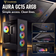 GAMDIAS AURA GC15 ARGB Mid Tower Case - Black | 4 Fans - image 13