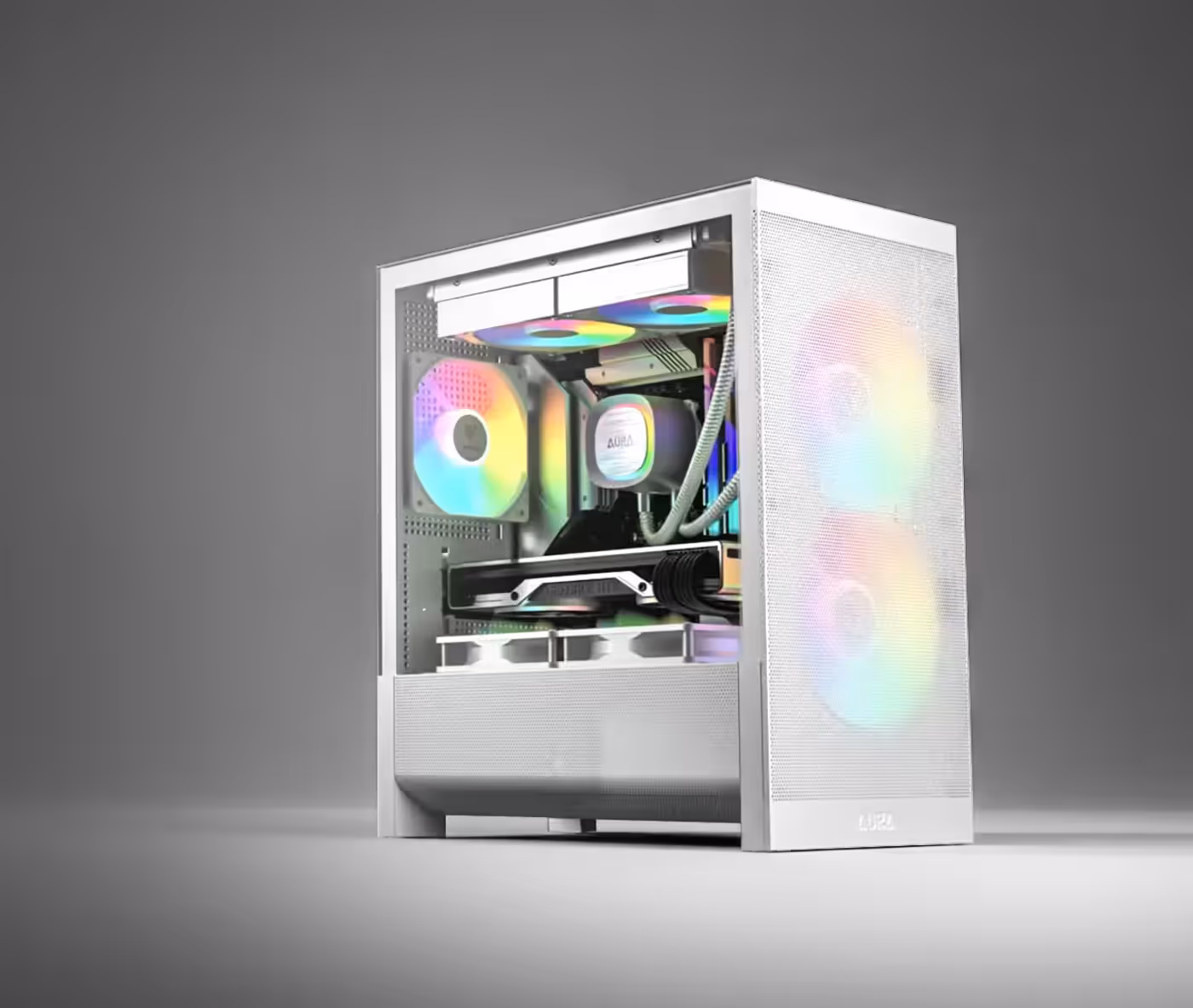 AURA GC15M ARGB micro-tower case showcasing its fine mesh front panel and sleek design