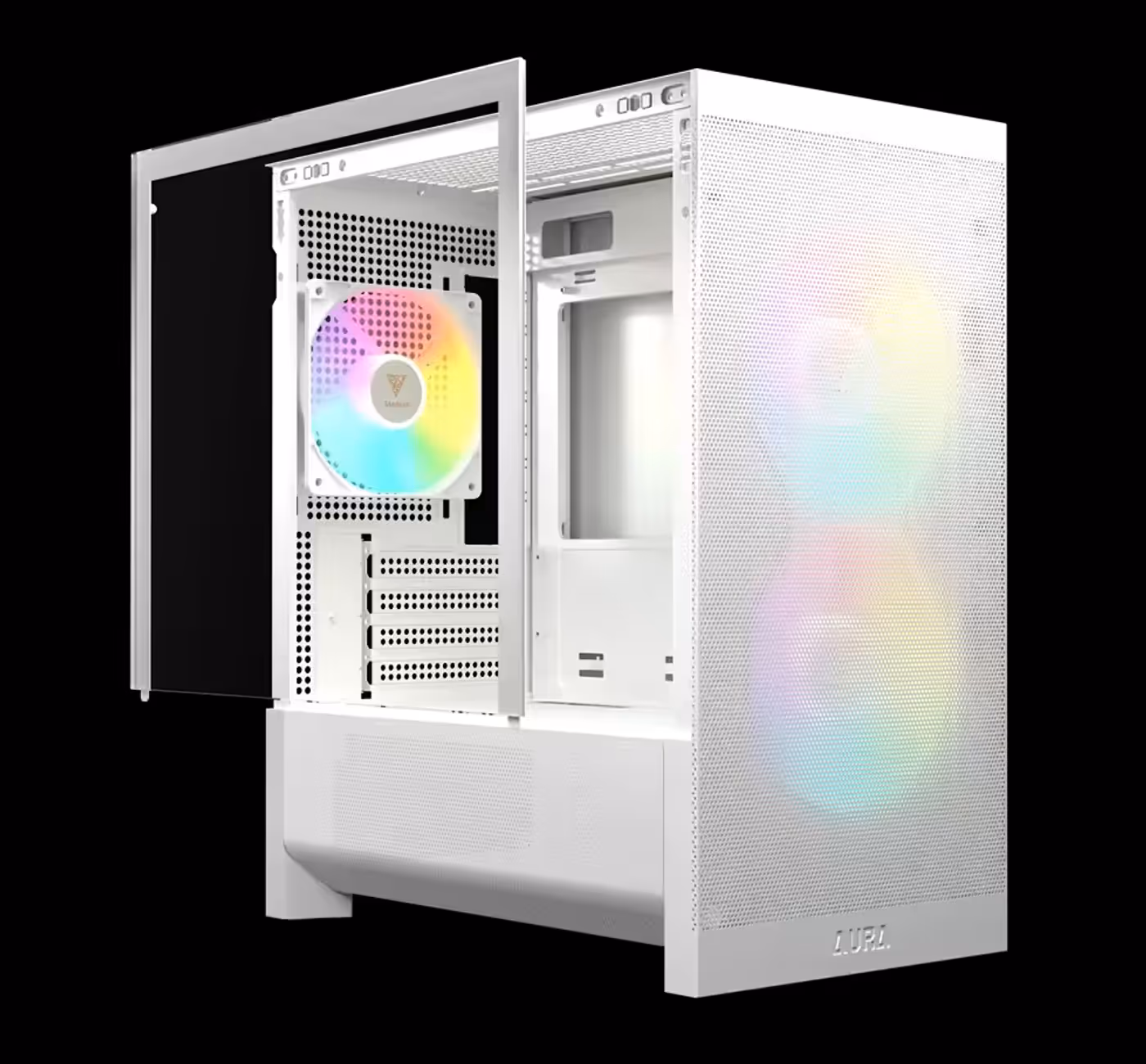 Panoramic tempered glass side panel offering a clear view of internal system components