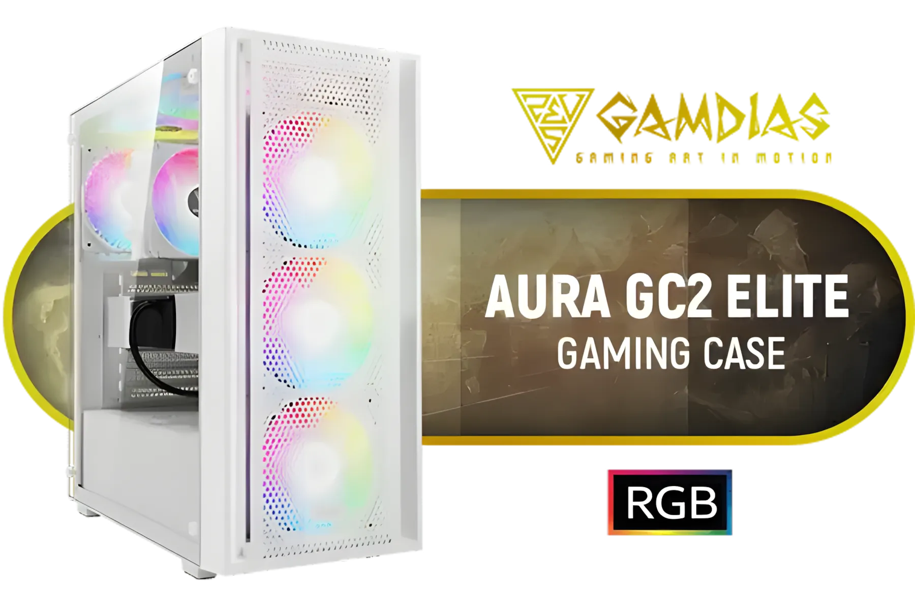 GAMDIAS AURA GC2 Elite WH – Case Mid-Tower ATX Bianco, Vetro Temperato, 4 Ventole RGB Incluse, Max 6 Ventole, Filtro Magnetico