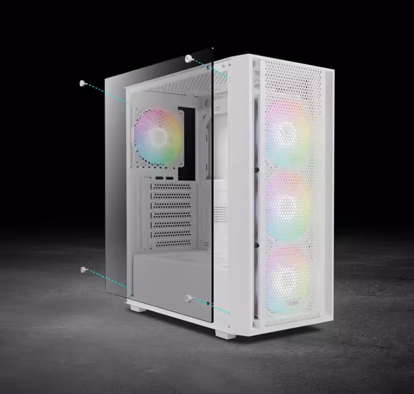 Panoramic tempered glass design of the Gamdias Aura GC2 Elite gaming case