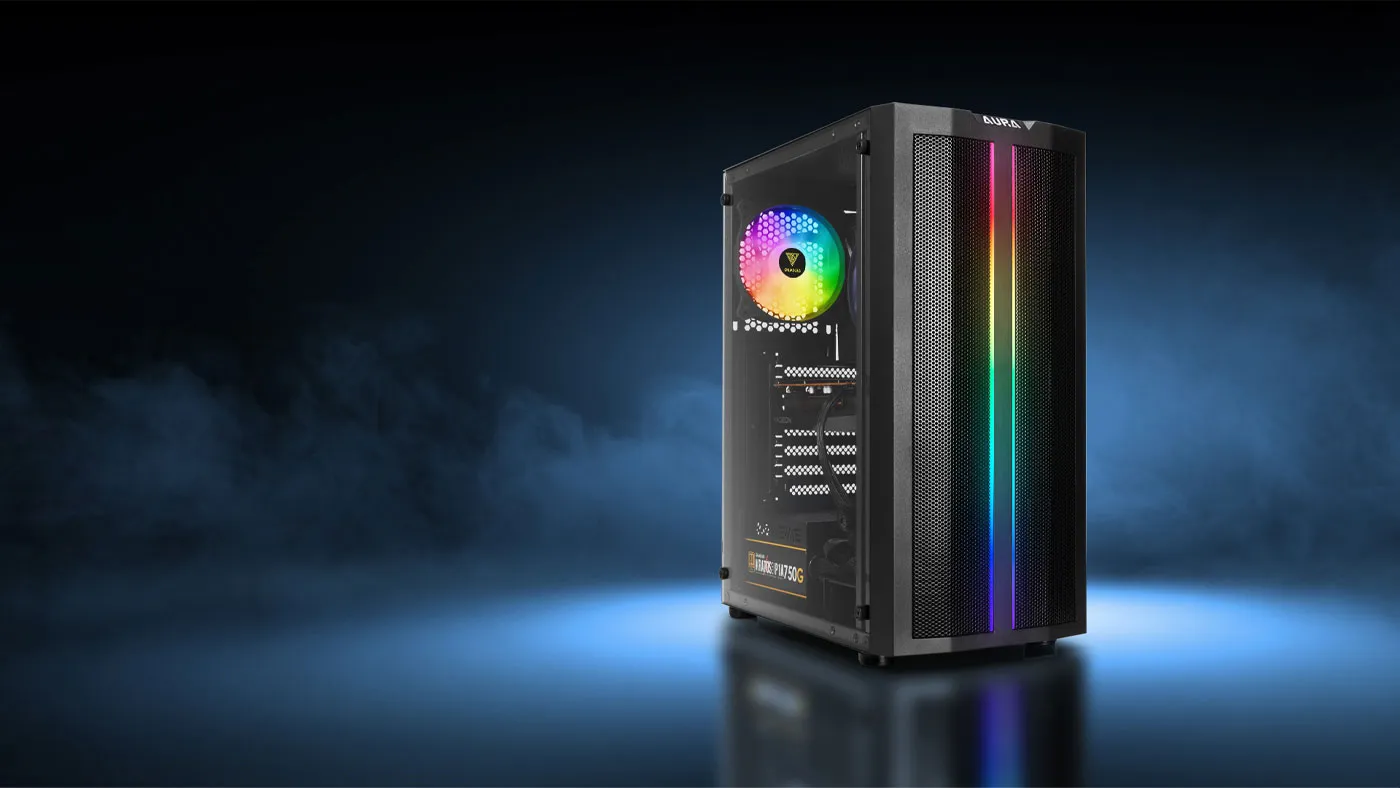 Gamdias Aura GC3 Gaming Case - Open Box - Black - Desktop View