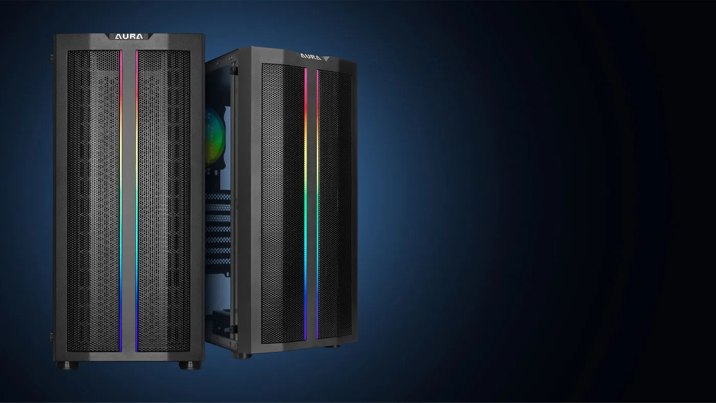 Gamdias Aura GC3 Gaming Case Mesh Front Panel - Desktop View