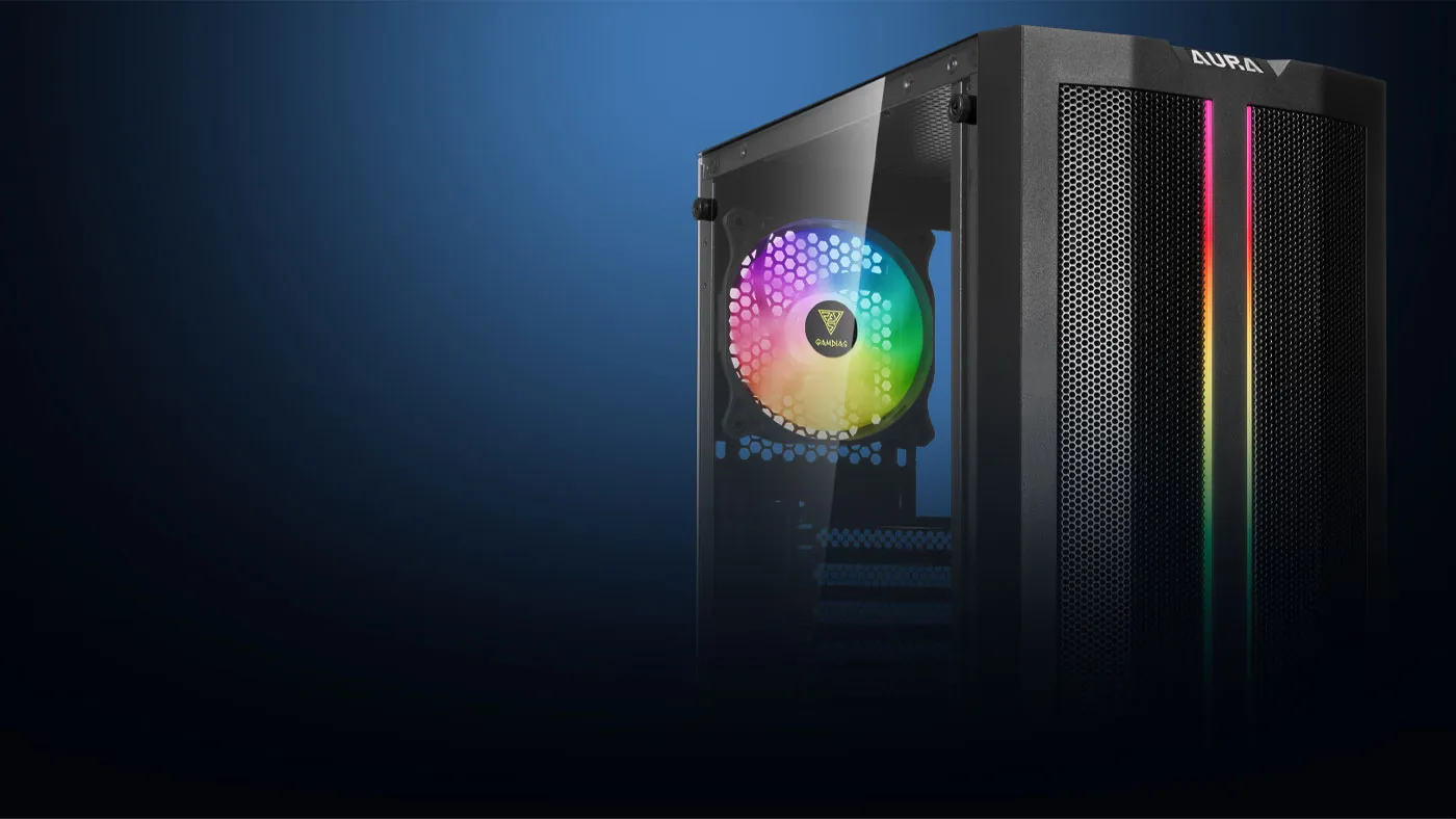 Gamdias Aura GC3 Gaming Case - Dynamic Lighting - Desktop View